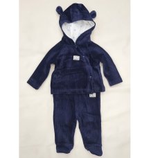 J15438: Baby Boys Ribbed Jumbo Velour Jacket  & Footed Trousers Outfit (NB-6 Months)
